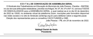 Edital De Convocação de Assembleia Geral