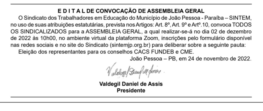 Edital De Convocação de Assembleia Geral
